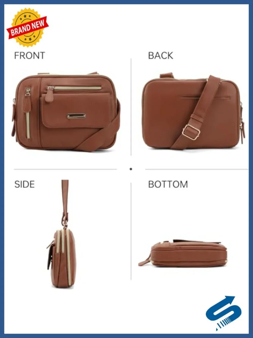 Vegan Leather Crossbody Purse with Built-in RFID Wallet, Multiple Pockets for